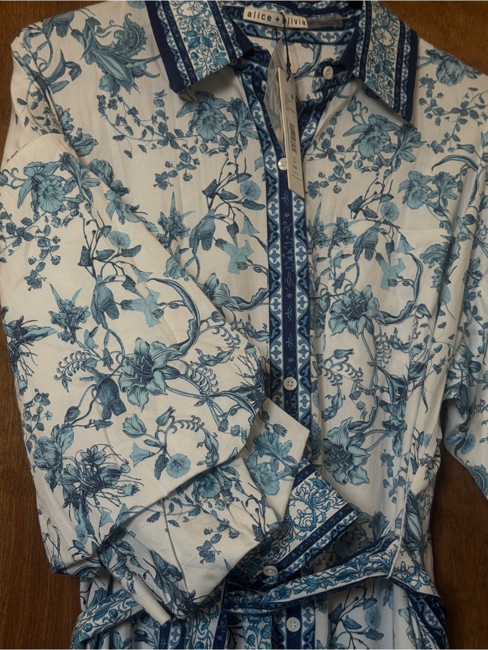 NWT Alice + Olivia Blue and White Floral Maxi Dress Size XS - Picture 10 of 11